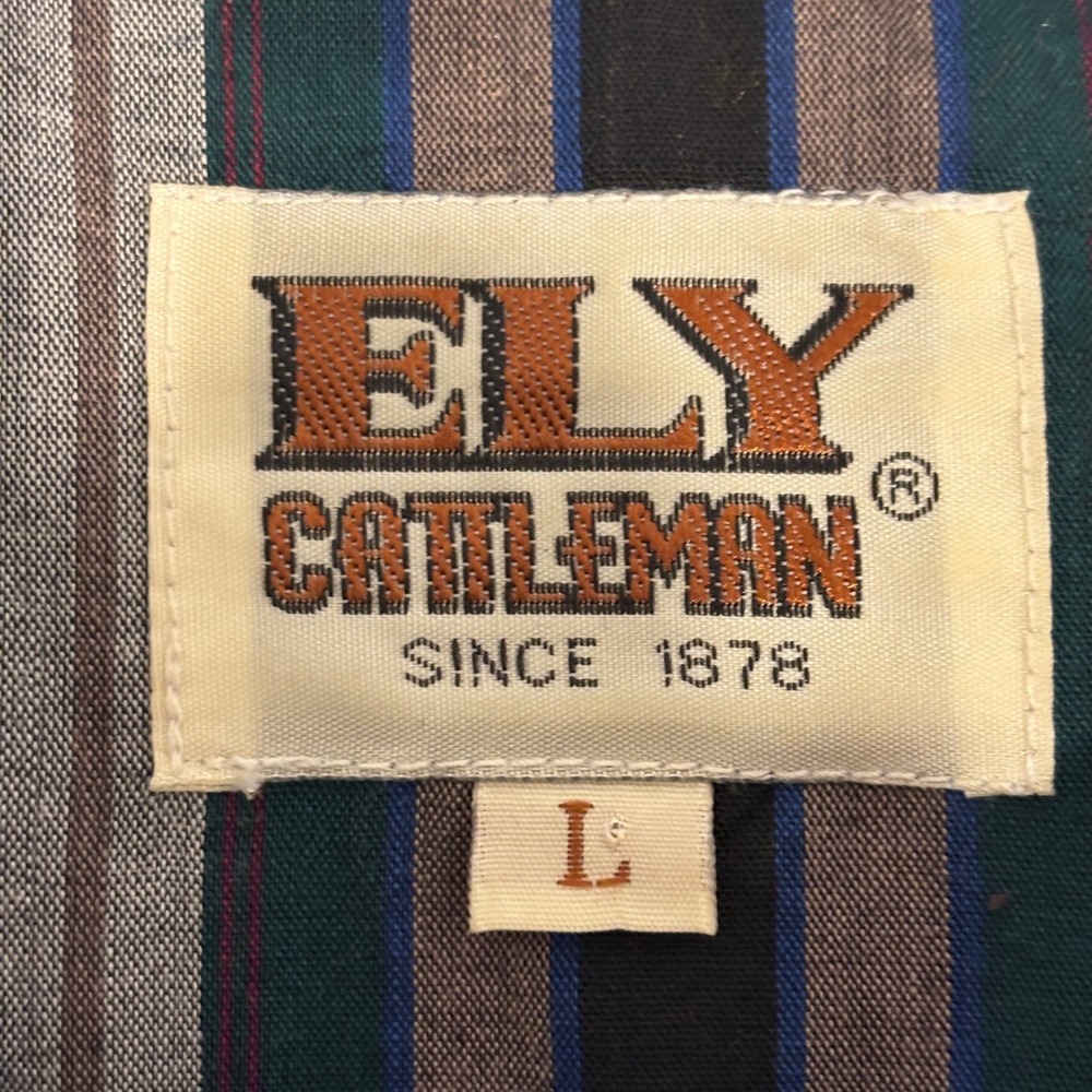 Ely Cattleman Western Yoke Pearl Snap Shirt Mens L Gray Striped Cowboy Rodeo - Picture 2 of 9